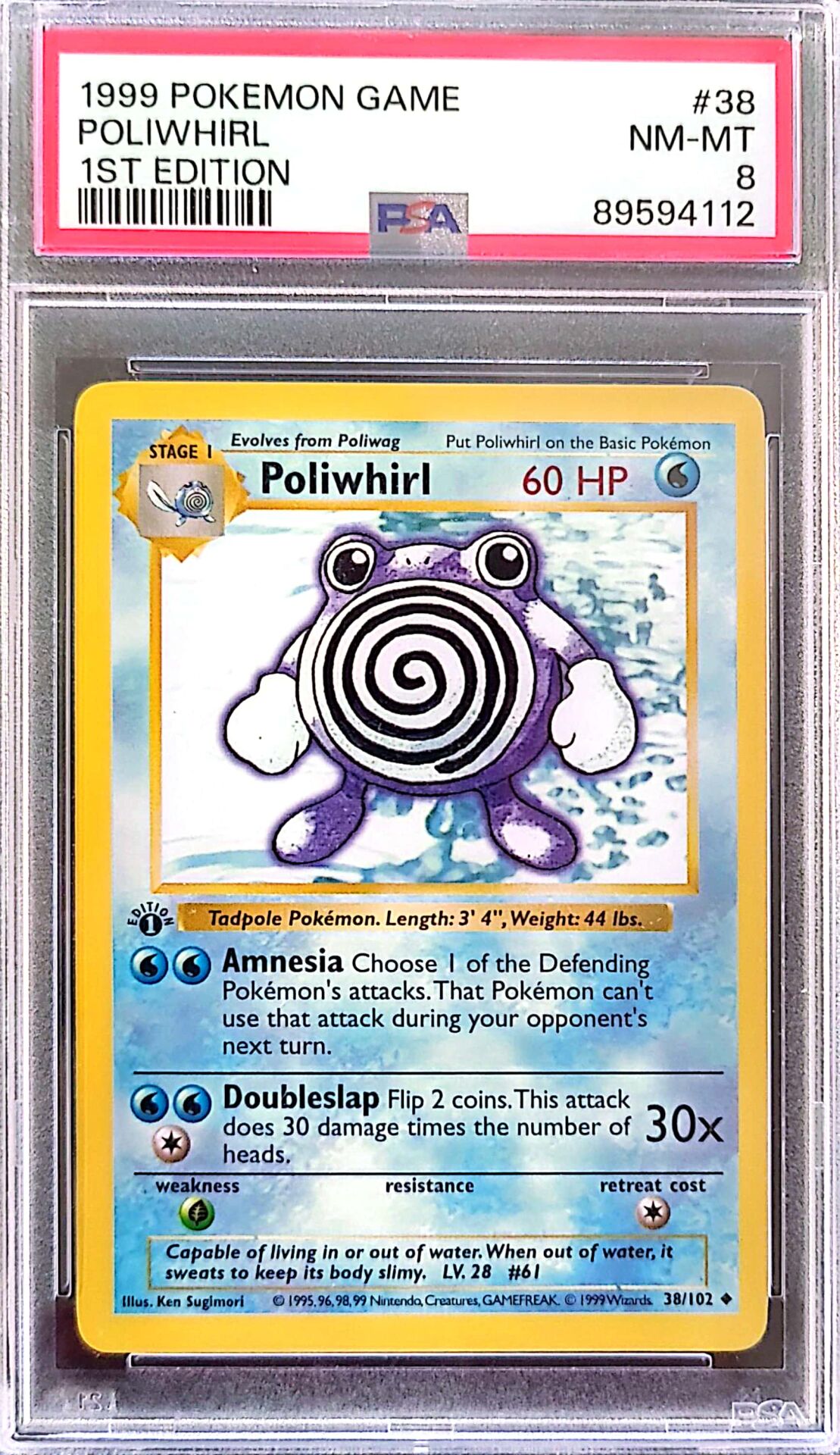 1999 Pokémon Game - Poliwhirl (#38) - 1st Edition - PSA 8 NM-MT