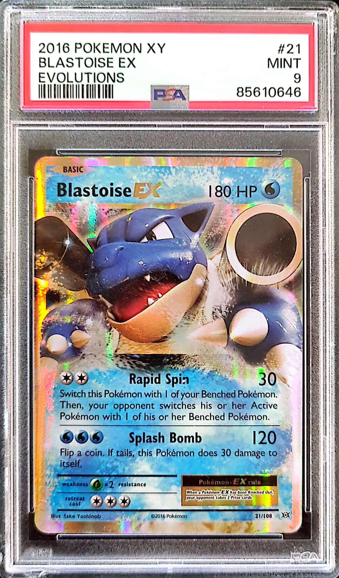 2016 Pokémon XY - Blastoise EX (#21) - Evolutions - PSA 9 Mint