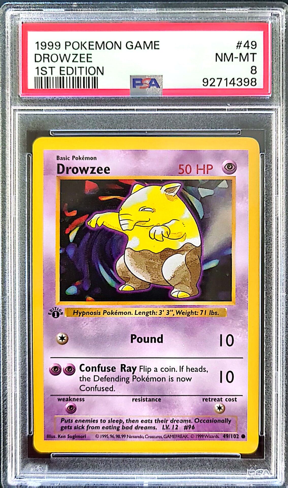 1999 Pokémon Game – Drowzee – 1st Edition – PSA 8