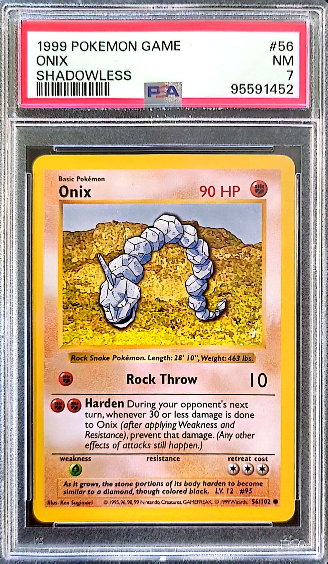 1999 Pokémon Game – Onix – Shadowless – PSA 7