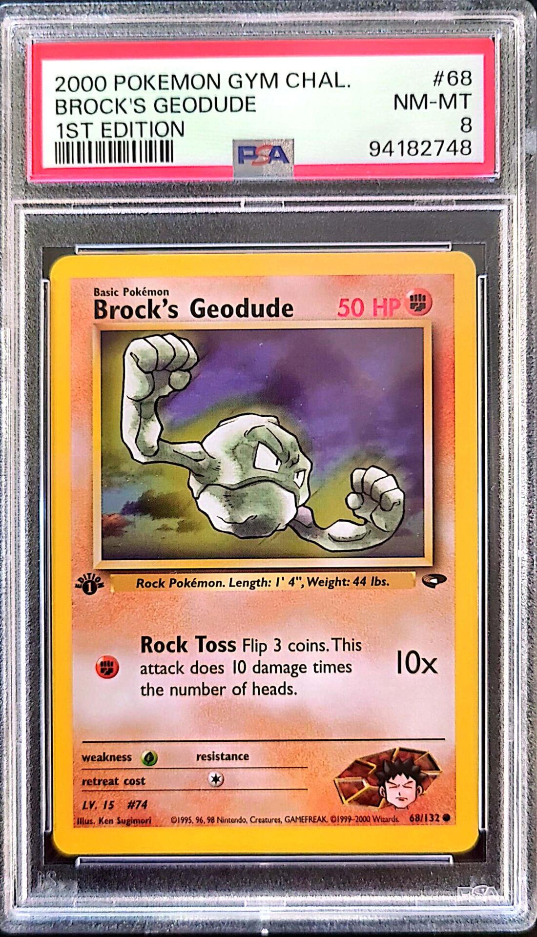 2000 Pokémon Gym Challenge – Brock's Geodude – 1st Edition – PSA 8