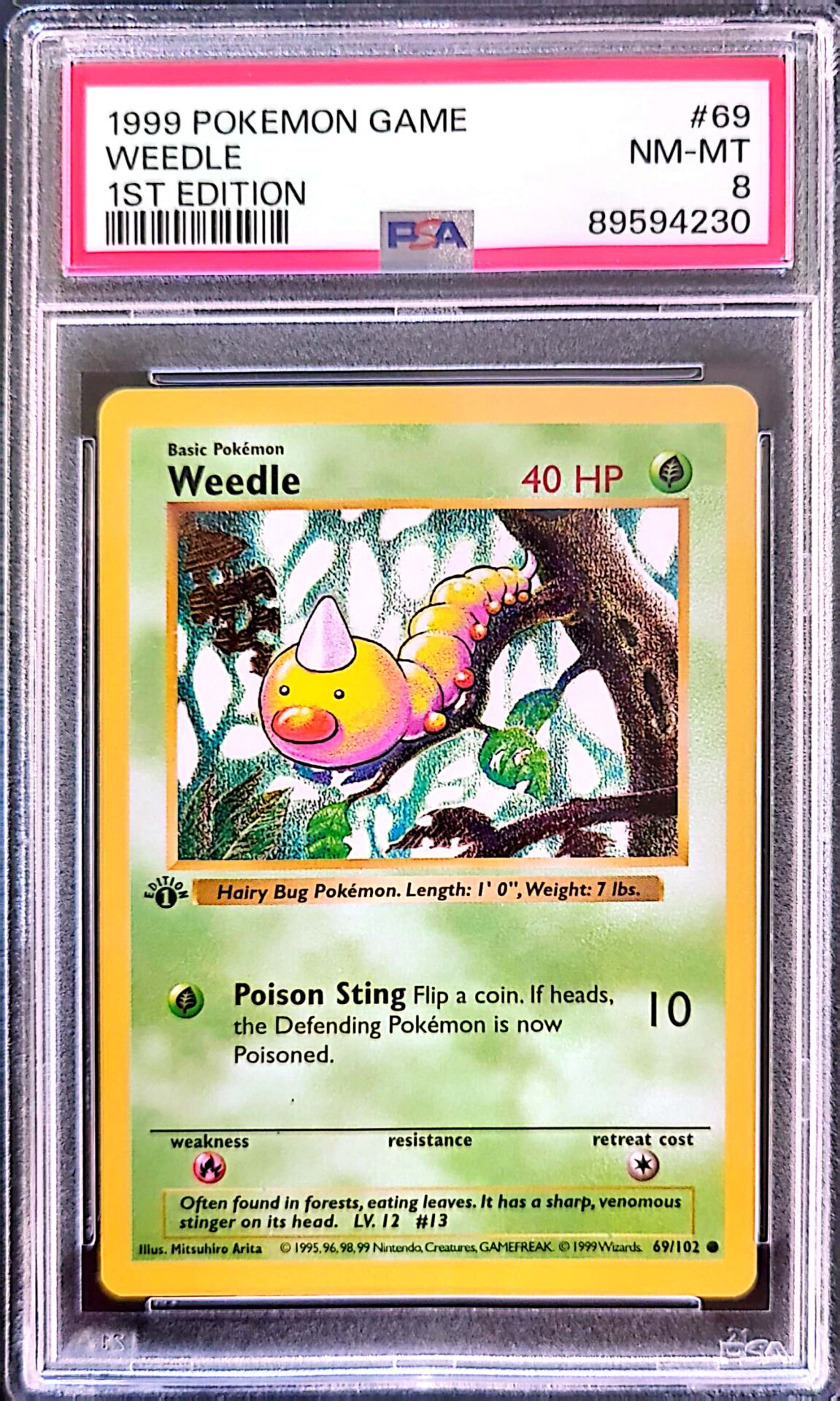 1999 Pokémon Base Set – Weedle – 1st Edition – PSA 8 – NM-MT